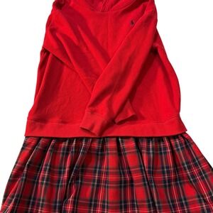 Polo Ralph Lauren Red Hoodie Dress Plaid Skirt Girls XL 16 Polo Pony Christmas